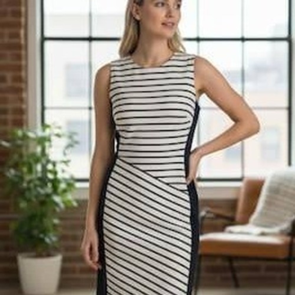 Lauren Ralph Lauren Striped Sheath Dress Navy White Colorblock Size 0
